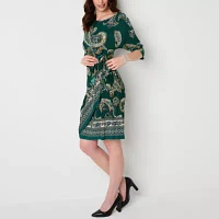 Robbie Bee Womens 3/4 Sleeve Paisley Sheath Dress