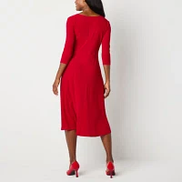 Perceptions Womens 3/4 Sleeve Midi Fit + Flare Dress