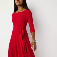 Perceptions Womens 3/4 Sleeve Midi Fit + Flare Dress