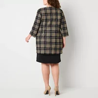 Danny & Nicole Womens Plaid Jacket Dress Plus