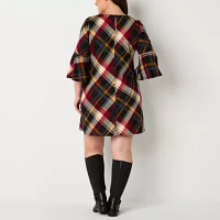 Jessica Howard Womens 3/4 Sleeve Plaid Shift Dress Plus