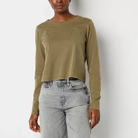 a.n.a Pocket Womens Crew Neck Long Sleeve T-Shirt