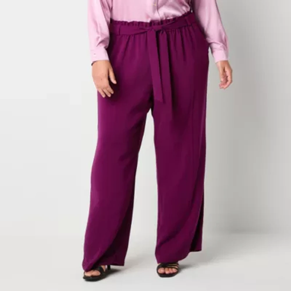 Bold Elements-Plus Womens High Rise Wide Leg Pull-On Pants