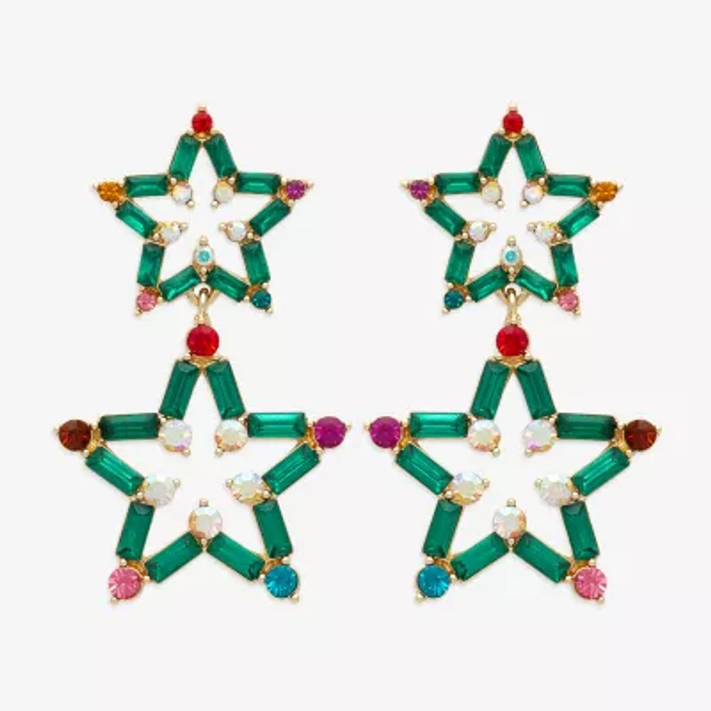 Bijoux Bar Double Holiday Lights Glass Star Drop Earrings