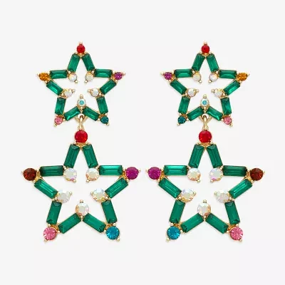 Bijoux Bar Double Holiday Lights Glass Star Drop Earrings