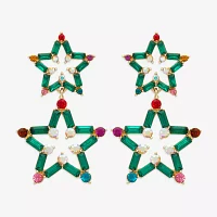 Bijoux Bar Double Holiday Lights Glass Star Drop Earrings