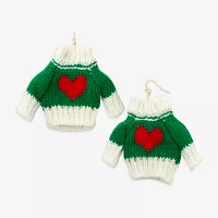 Bijoux Bar Holiday Green Sweater Heart Drop Earrings