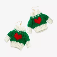 Bijoux Bar Holiday Green Sweater Heart Drop Earrings