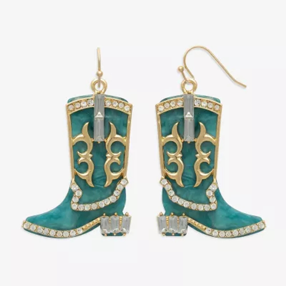 Bijoux Bar Gold Tone Boot Glass Drop Earrings