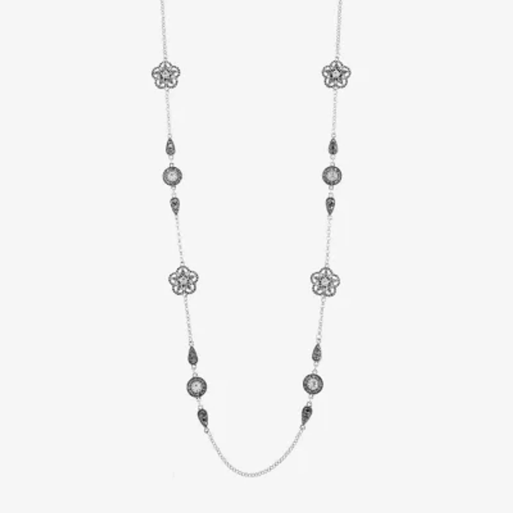 Liz Claiborne Silver Tone Glass 34 Inch Rolo Strand Necklace