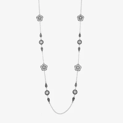 Liz Claiborne Silver Tone Glass 34 Inch Rolo Strand Necklace