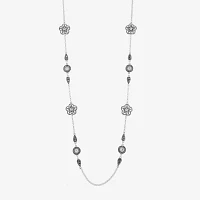 Liz Claiborne Silver Tone Glass 34 Inch Rolo Strand Necklace