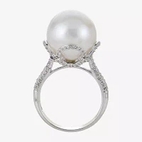 Womens 13MM White Cultured Freshwater Pearl Sterling Silver Cocktail Ring