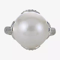 Womens 13MM White Cultured Freshwater Pearl Sterling Silver Cocktail Ring