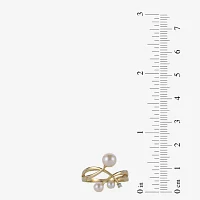 Womens Diamond Accent 6-6.5MM White Cultured Freshwater Pearl 14K Gold Cocktail Ring