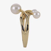 Womens Diamond Accent 6-6.5MM White Cultured Freshwater Pearl 14K Gold Cocktail Ring