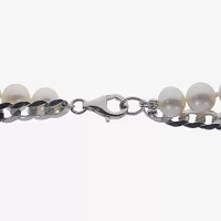 Mens White Cultured Freshwater Pearl Sterling Silver Strand Necklace