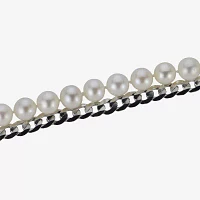 Mens White Cultured Freshwater Pearl Sterling Silver Strand Necklace