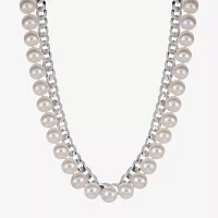 Mens White Cultured Freshwater Pearl Sterling Silver Strand Necklace