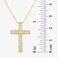 Yes, Please! Womens Lab Created White Sapphire 14K Gold Over Silver Cross Pendant Necklace