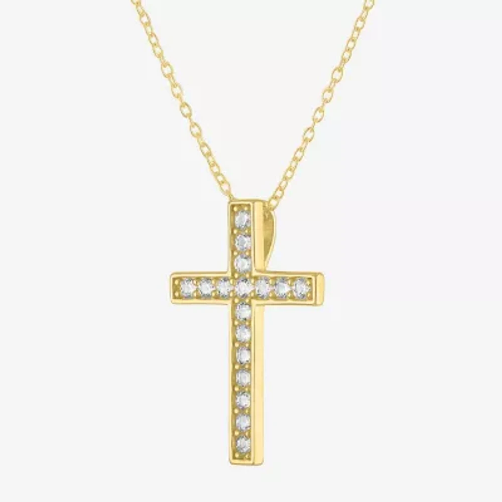 Yes, Please! Womens Lab Created White Sapphire 14K Gold Over Silver Cross Pendant Necklace