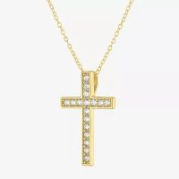 Yes, Please! Womens Lab Created White Sapphire 14K Gold Over Silver Cross Pendant Necklace