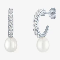 Yes, Please! White Cultured Freshwater Pearl Sterling Silver 20mm Hoop Earrings