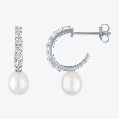 Yes, Please! White Cultured Freshwater Pearl Sterling Silver 20mm Hoop Earrings