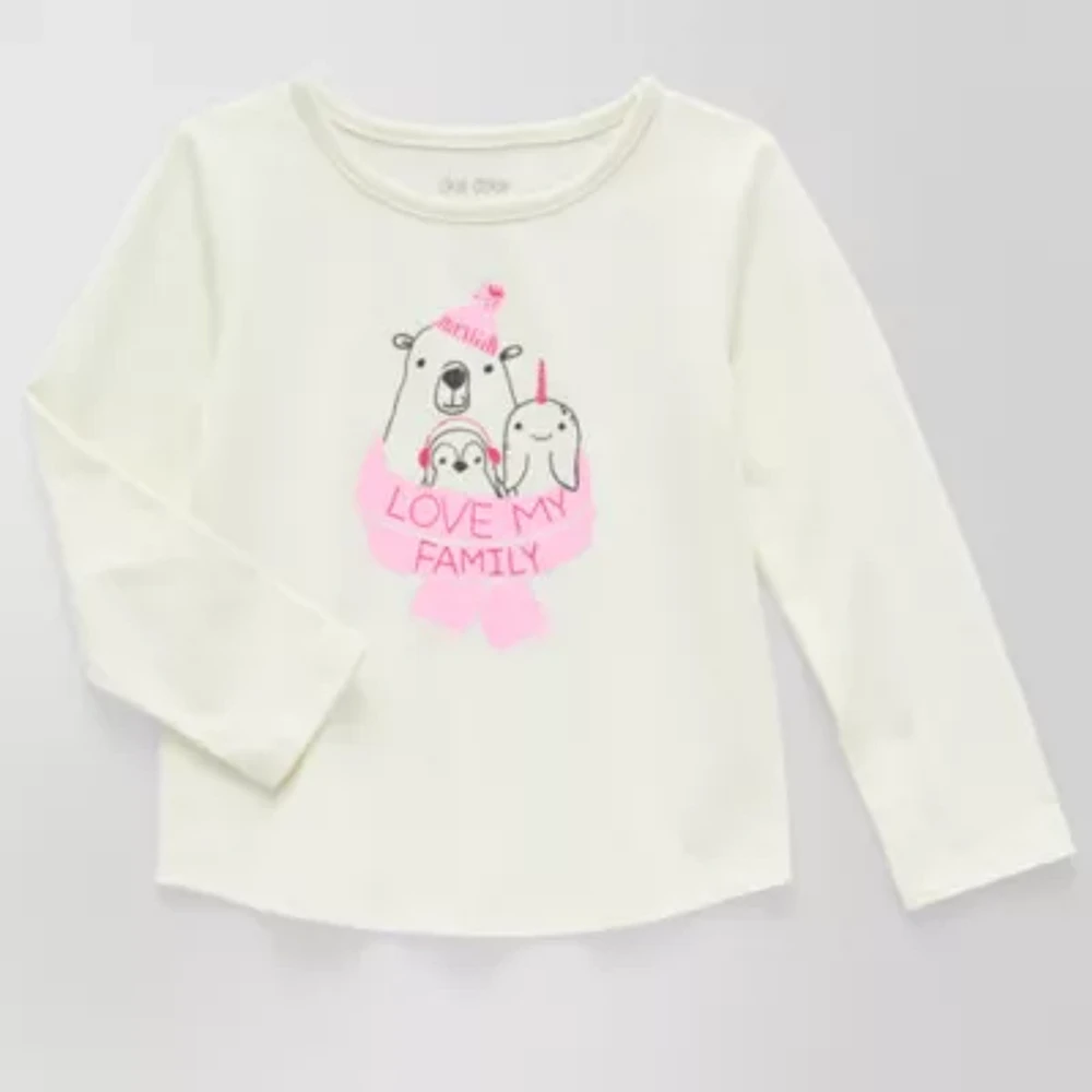 Okie Dokie Toddler & Little Girls Round Neck Long Sleeve Graphic T-Shirt