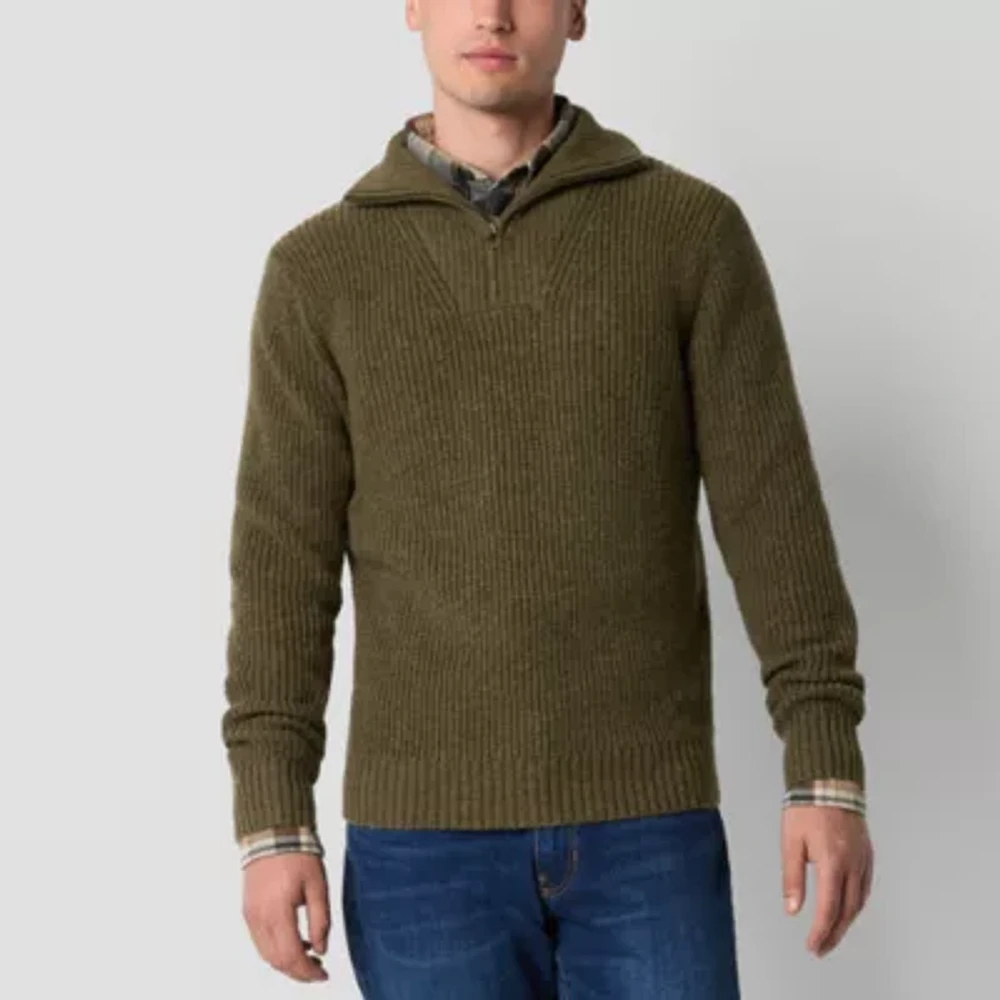 mutual weave Mens Mock Neck Long Sleeve Pullover Sweater