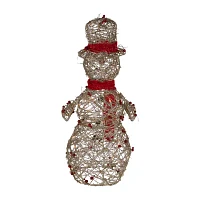 28'' Pre-Lit Champagne Gold and Red Glittered Snowman Outdoor Christmas Yard Decor