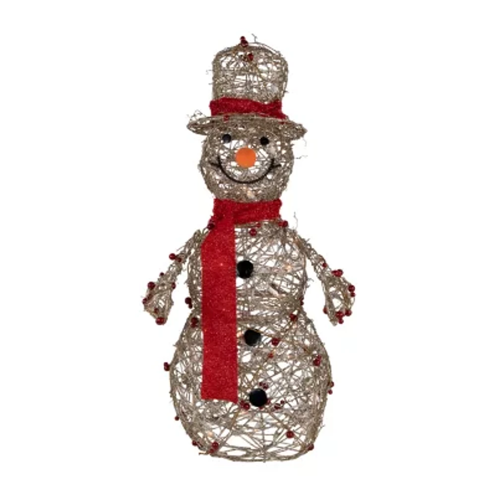 28'' Pre-Lit Champagne Gold and Red Glittered Snowman Outdoor Christmas Yard Decor