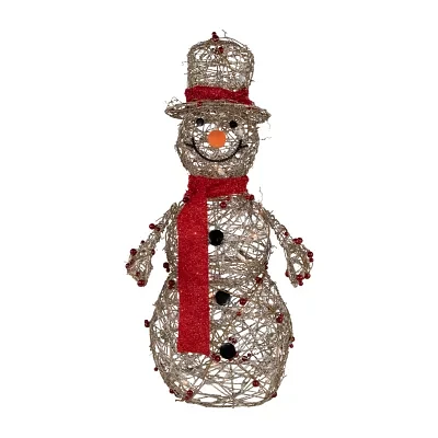 28'' Pre-Lit Champagne Gold and Red Glittered Snowman Outdoor Christmas Yard Decor