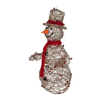 28'' Pre-Lit Champagne Gold and Red Glittered Snowman Outdoor Christmas Yard Decor