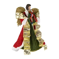 Northlight 18" Red And Green Angel With Wreath Unlit Christmas Tree Topper