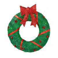 18'' Lighted Sisal Wreath with Stars and Bow Christmas Outdoor Decoration