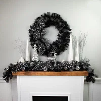 6' x 9 Pre-Lit Battery Operated Black Bristle Artificial Christmas Garland - Warm White LED Lights