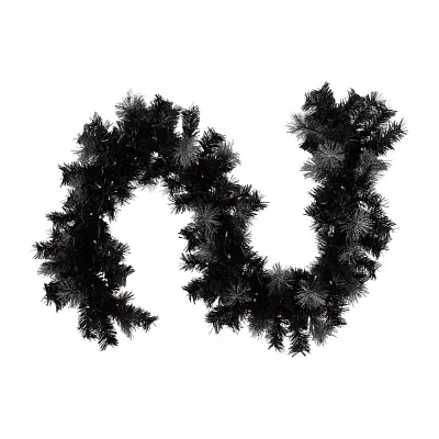 6' x 9 Pre-Lit Battery Operated Black Bristle Artificial Christmas Garland - Warm White LED Lights