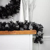 6' x 9 Pre-Lit Battery Operated Black Bristle Artificial Christmas Garland - Warm White LED Lights