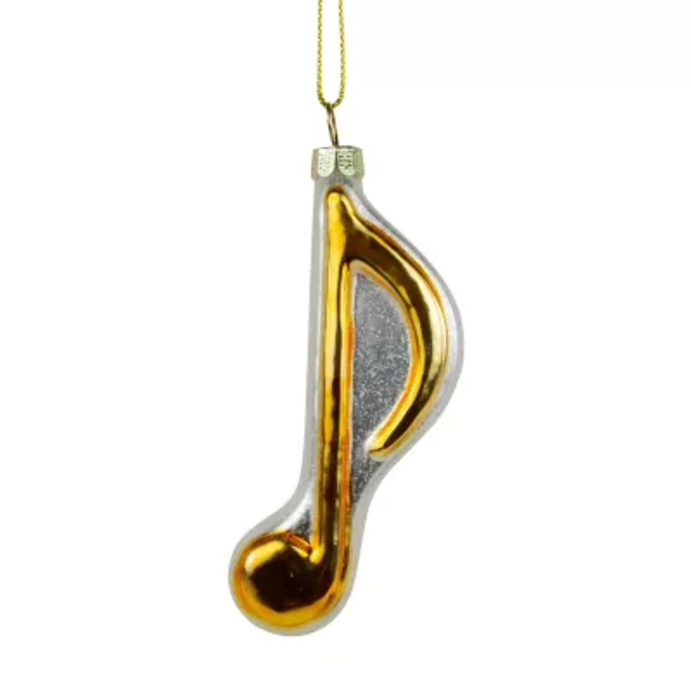 3.5'' Metallic Gold and Glittered White Sixteenth Music Note Glass Christmas Ornament