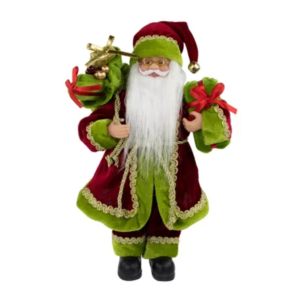 12'' Red and Green Santa Claus with Gift Bag Christmas Figure