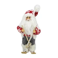 9'' Red and White Frontier Reindeer Skiing Santa Claus Christmas Figurine