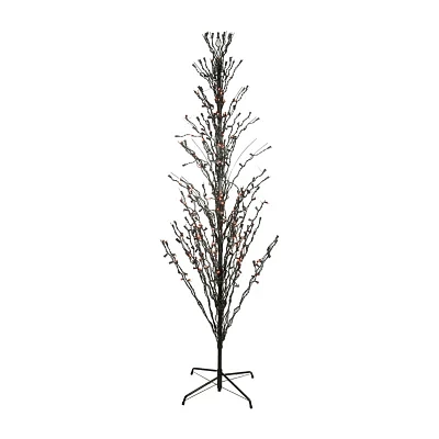 9' Pre-Lit Black Cascade Outdoor Halloween Twig Tree  Orange Lights