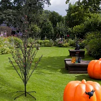 9' Pre-Lit Black Cascade Outdoor Halloween Twig Tree  Orange Lights