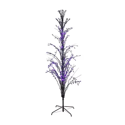 6' Pre-Lit Black Cascade Outdoor Halloween Twig Tree  Purple Lights