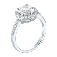 Womens Lab Created White Sapphire Sterling Silver Cocktail Ring