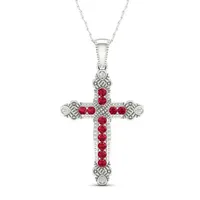 Womens Lead Glass-Filled Red Ruby 10K Gold Cross Pendant Necklace