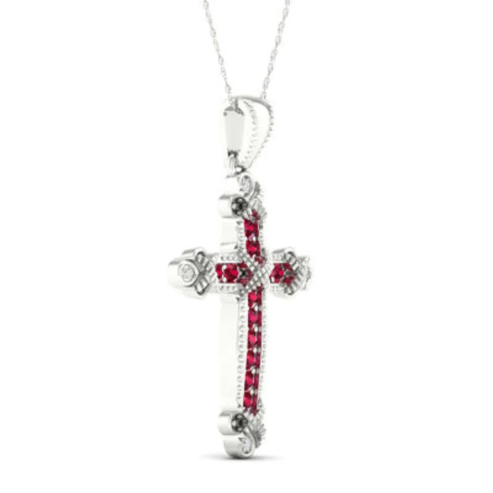 Womens Lead Glass-Filled Red Ruby 10K Gold Cross Pendant Necklace