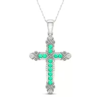 Womens Genuine Green Emerald 10K Gold Cross Pendant Necklace