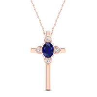 Womens Genuine Sapphire 10K Rose Gold Cross Pendant Necklace